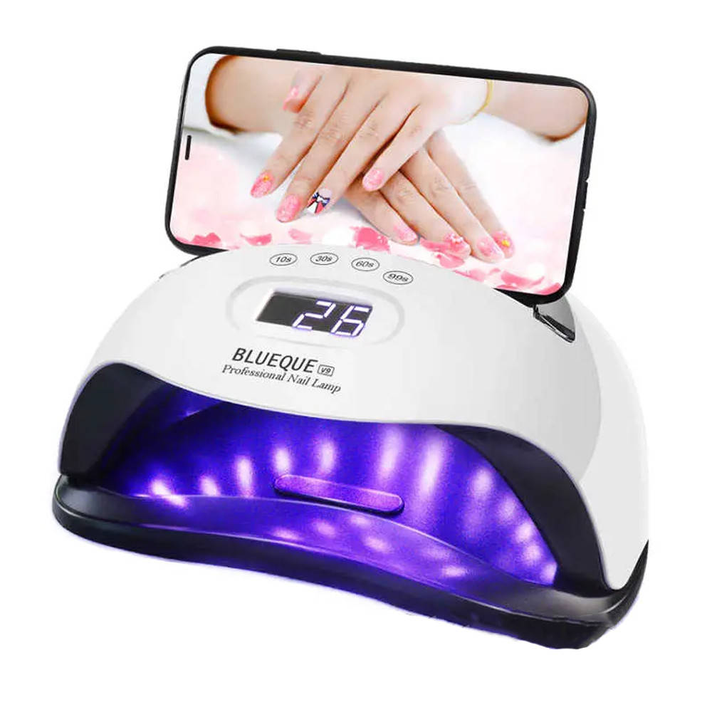 

Светодиодная лампа для маникюра 168 Вт с ручкой LED+UV SUN BQ-V9 / Лампа для сушки гель лака, Белый