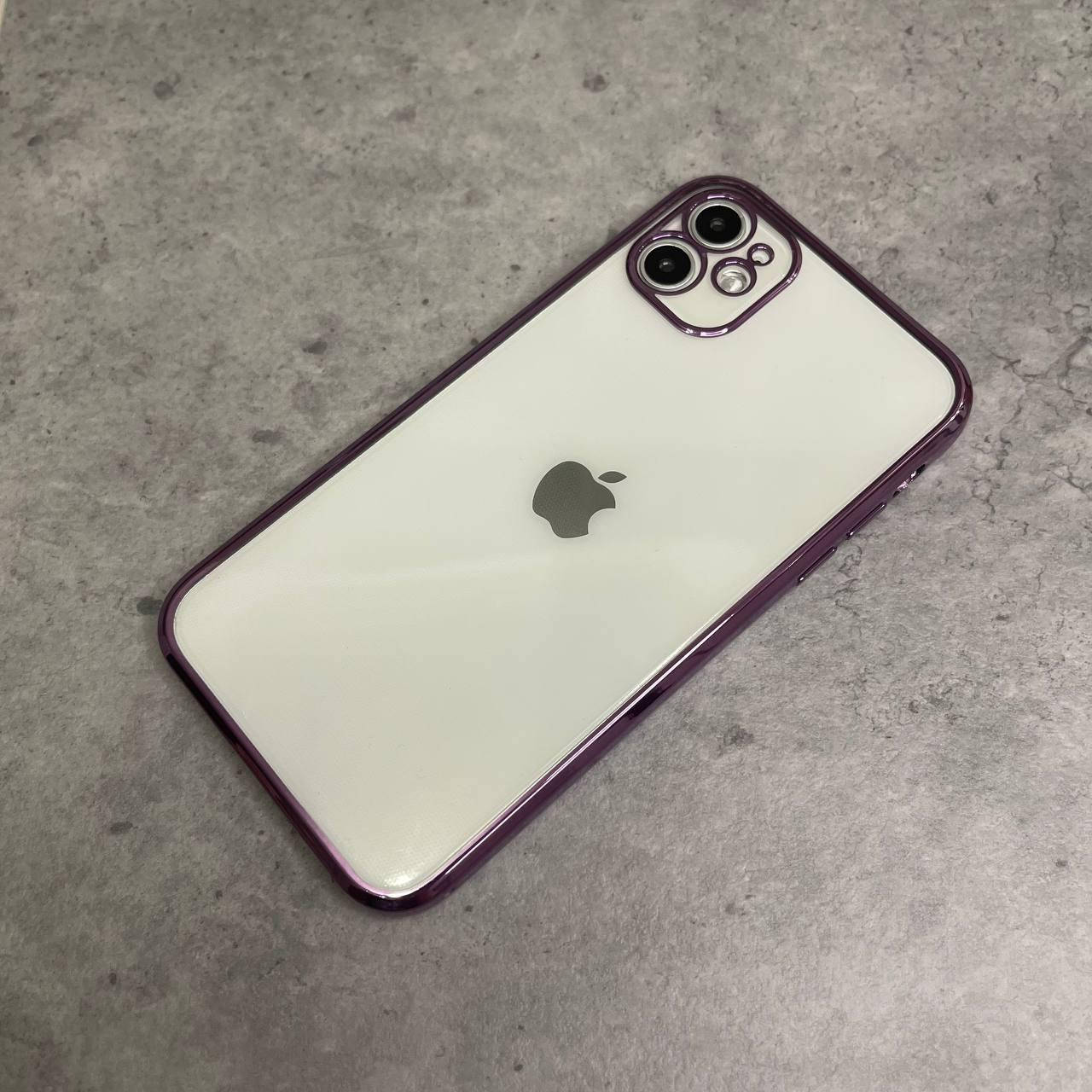 

Гальванический квадратный чехол на iPhone 11 в стиле iPhone 12-13, square side, full camera прямоугольный Фиолетовый