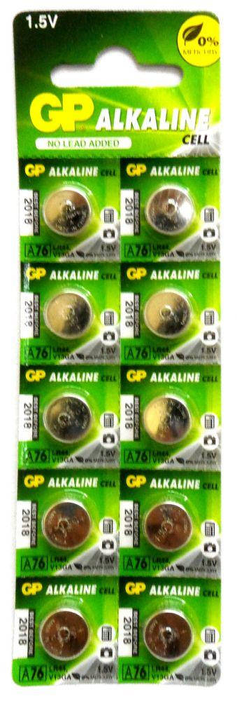 

Батарейка LR44 (A76/V13GA) GP Alkaline cell 1.5 В дисковая, (A76F-U10/2C10)