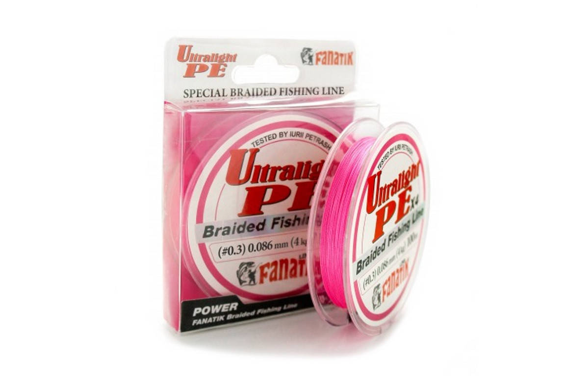

Шнур Fanatik Ultralight PE X4 100м #0.3/0.086мм 4.0кг, Розовый