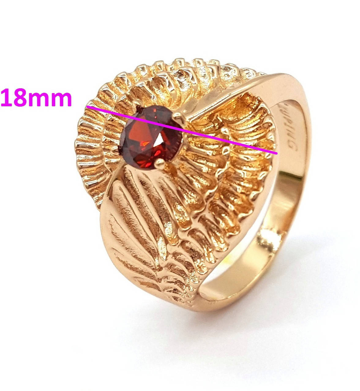 

Кольцо Рельефное с красным цирконием, p. 17,5, медсталь Xuping, 18К