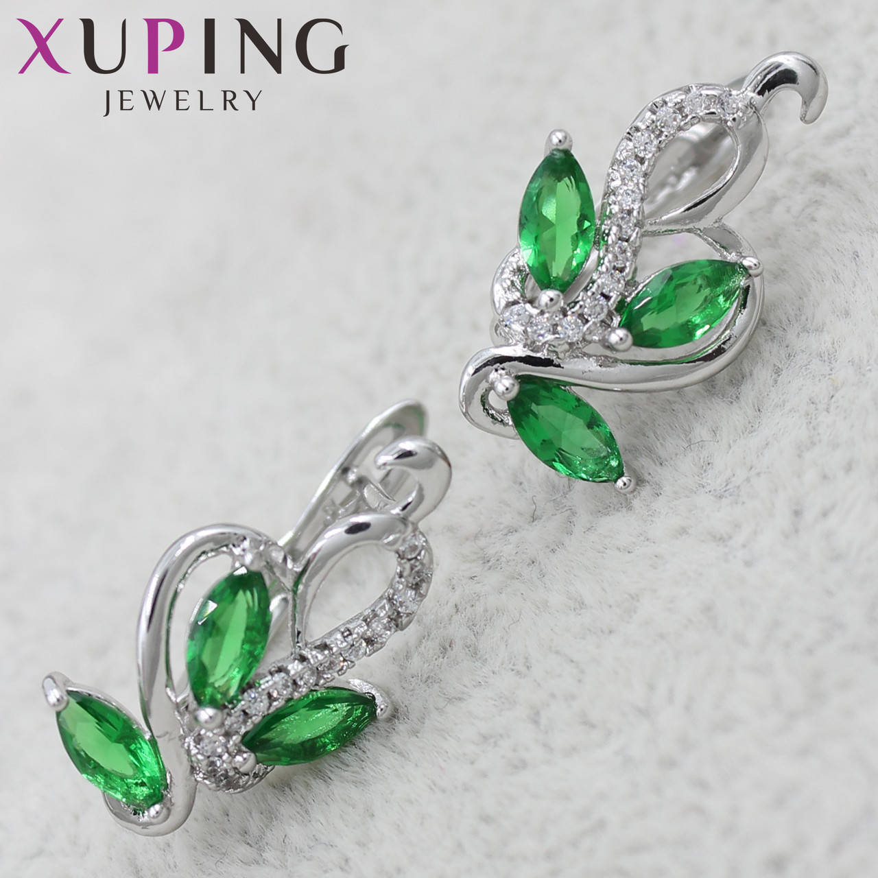 

Серёжки женские позолото Xuping Jewelry медицинское золото английский замок цветочек с зелёными камнями 24K