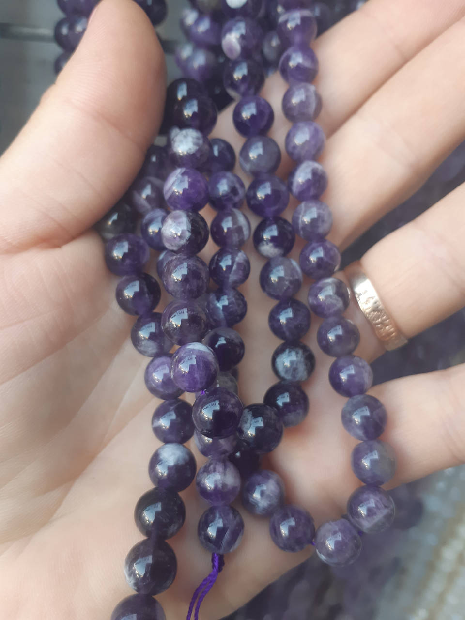 

Бусины Аметист на нитке гладкий шарик d-8мм L-37см