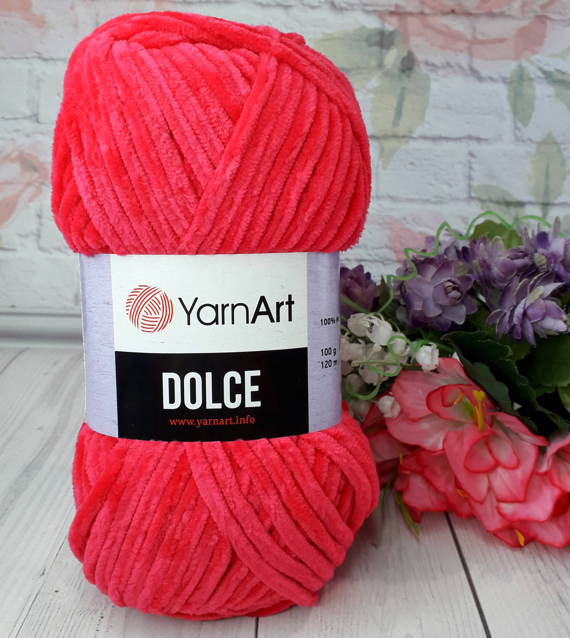 

Плюшевая пряжа YarnArt Dolce (Ярнарт Дольче), малинового цвета