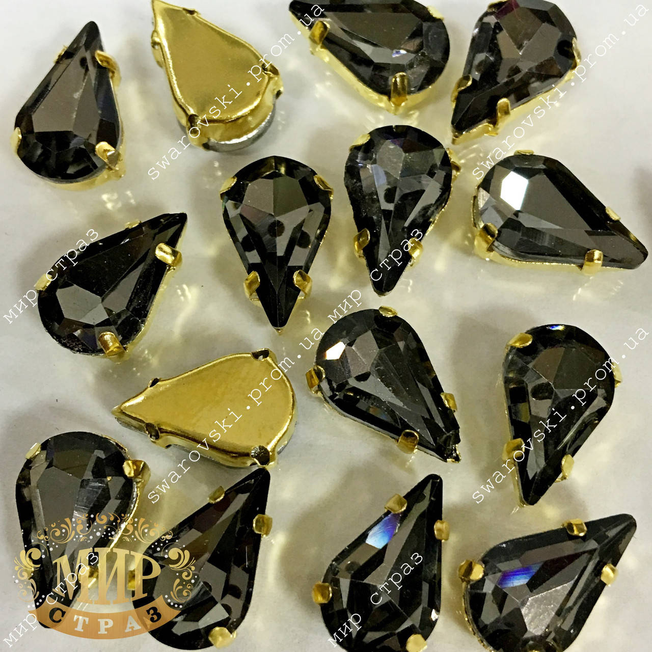 

Стразы в золотых цапах Black Diamond, Размер 8x13мм*1шт