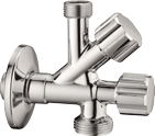 

Кран сдвоенный угловой для сантехприборов Ø1/2"х1/2"х3/4" Albertoni