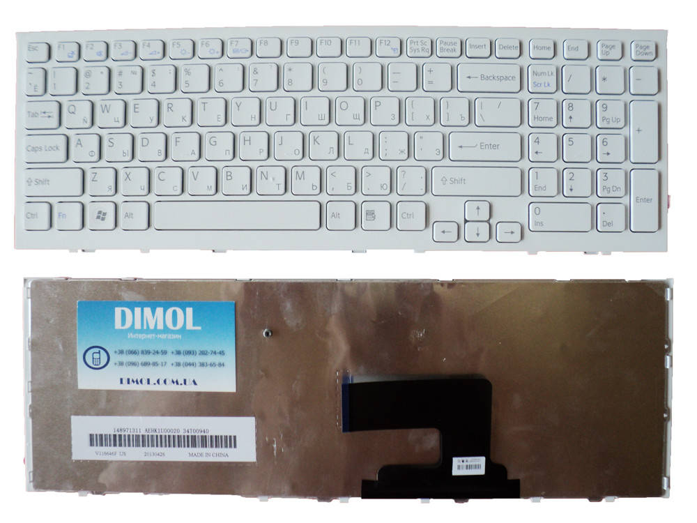 

Оригинальная клавиатура для ноутбука Sony Vaio VPC-EH Series White, Белый
