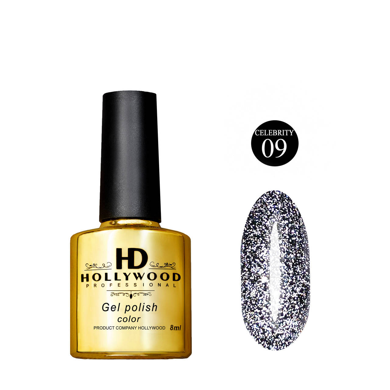 

Гель лак 09 Celebrity Светоотражающий Черный HD Hollywood 8 ml