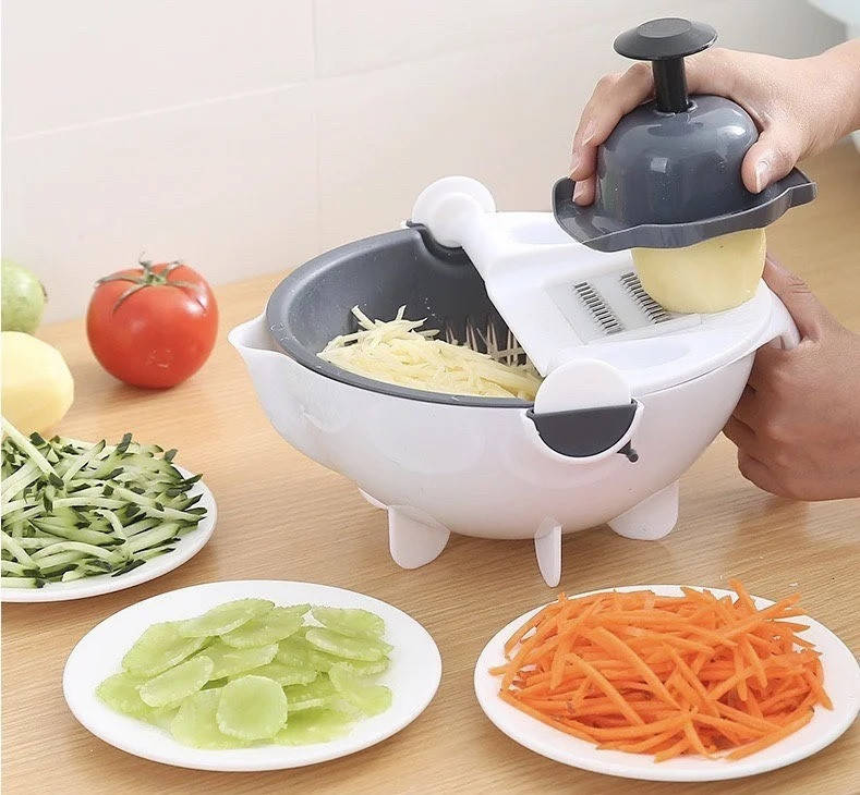 

Многофункциональная терка овощерезка с контейнером Wet basket vegetable cutter 9 в 1, Мультислайсер ., Светло-серый