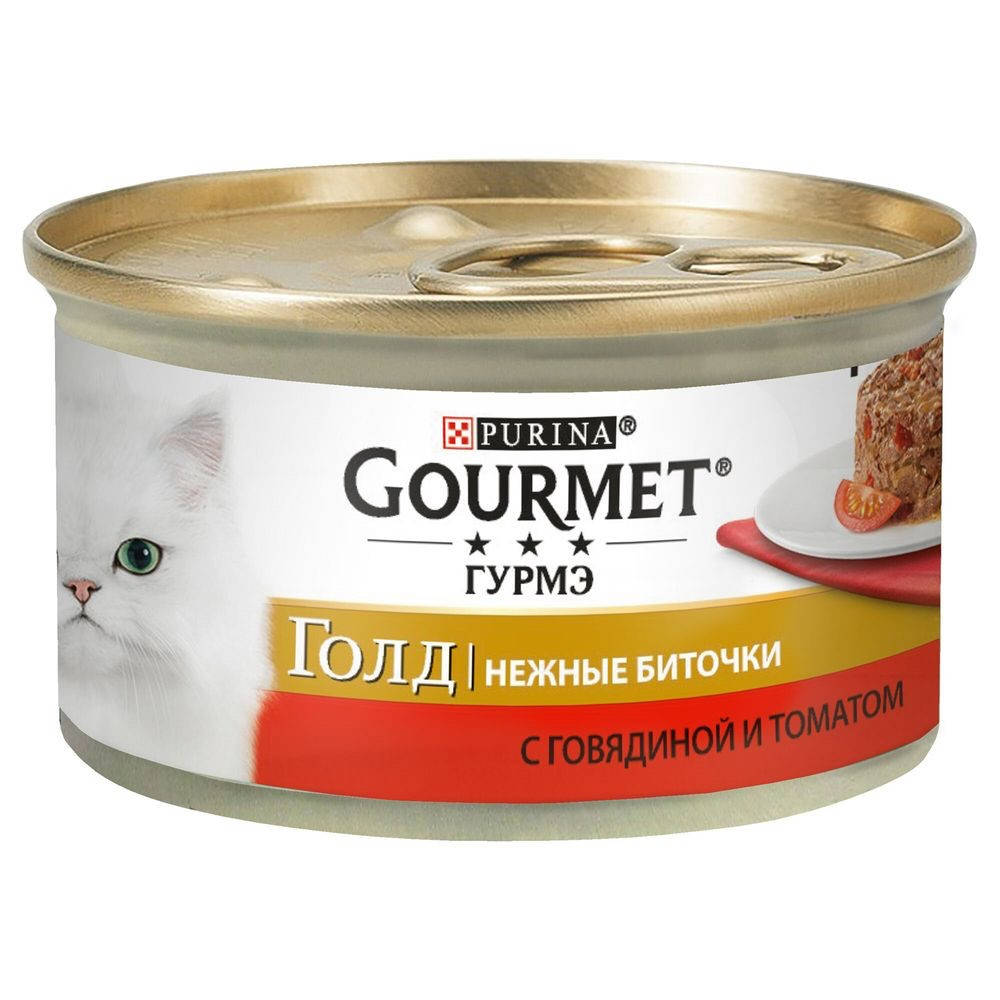 

Gourmet Gold З яловичиною та томатами. "Ніжні биточки", консерва для котів 85г