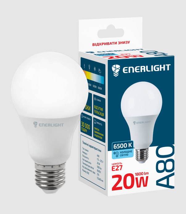 

Лампа светодиодная ENERLIGHT А80 20Вт 6500К Е27 A80 4823093504264