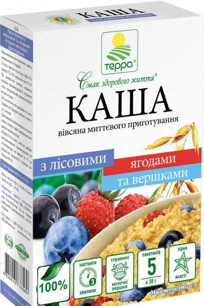 

Терра Каша Вівсяна Вершки Ліс Ягоди 5*38г