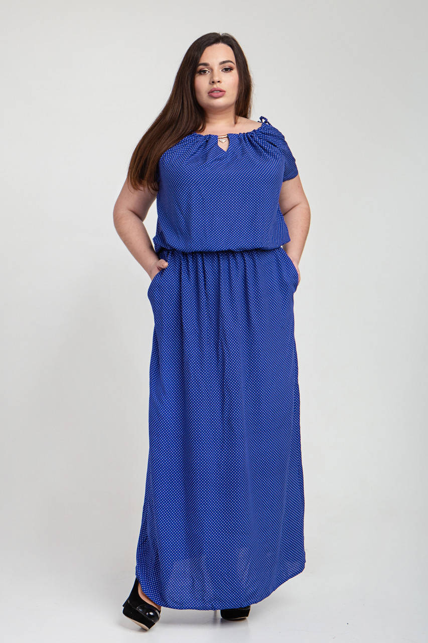 

Летнее длинное платье с принтом в горошек из натуральной ткани штапель 54-56,56-58