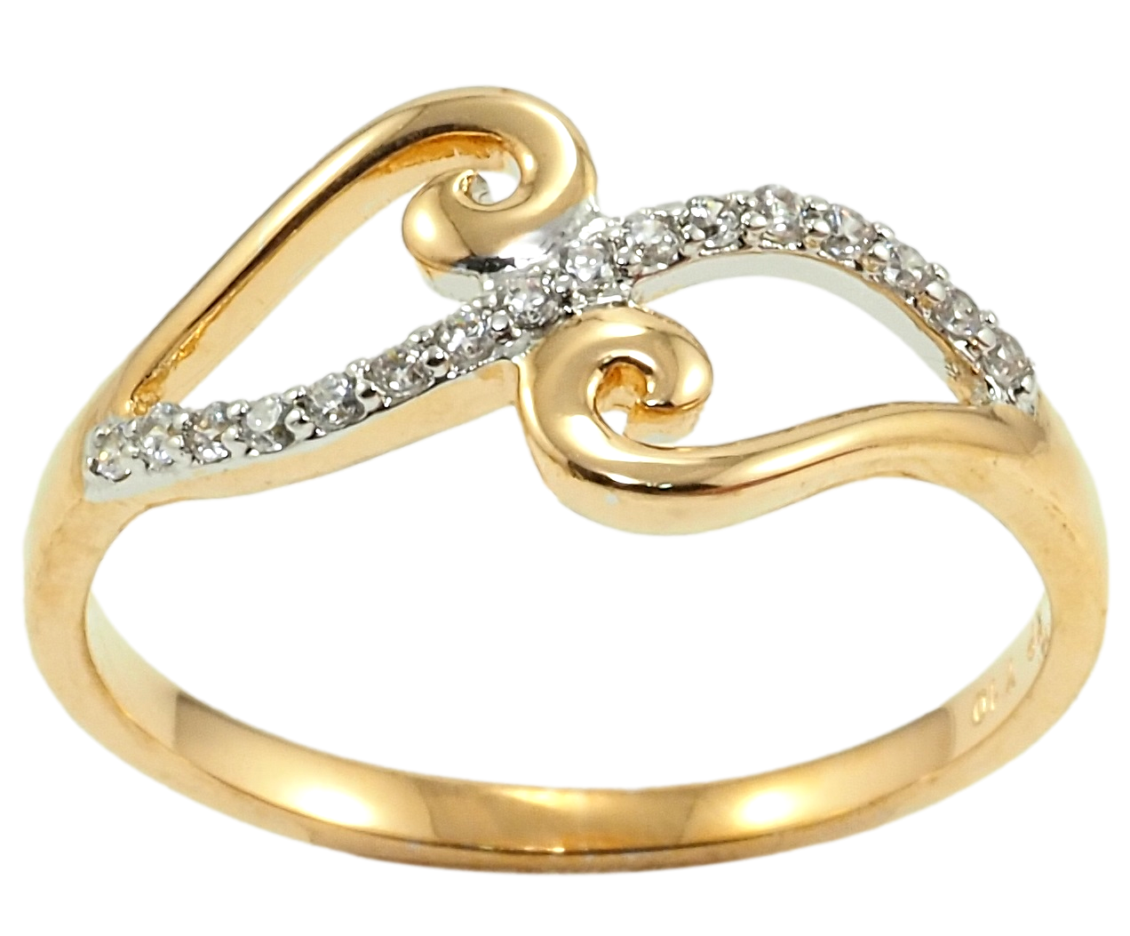 

Кольцо Xuping Позолота 18K + Родий "Завитки с цирконием" р.19.5,20
