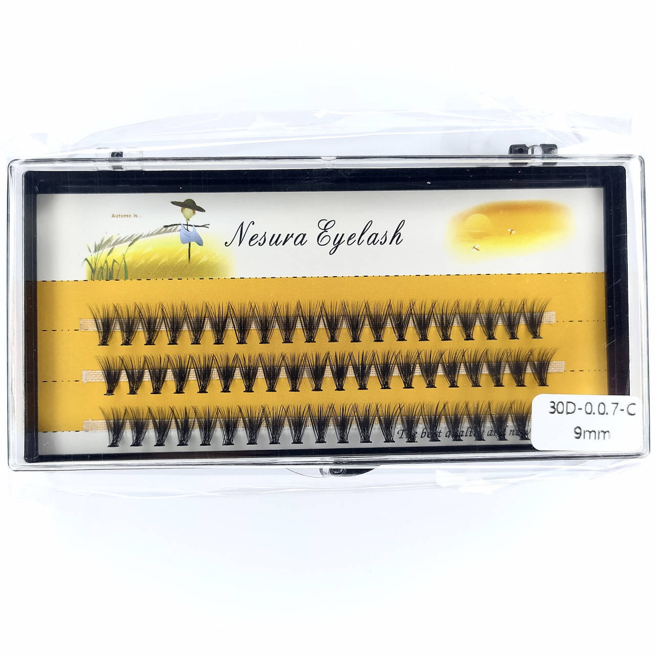 

Ресницы Nesura Eyelash 30D, 9 мм, изгиб C, 0,07, 60 пучков Несура ресницы пучками, пучковые, Черный