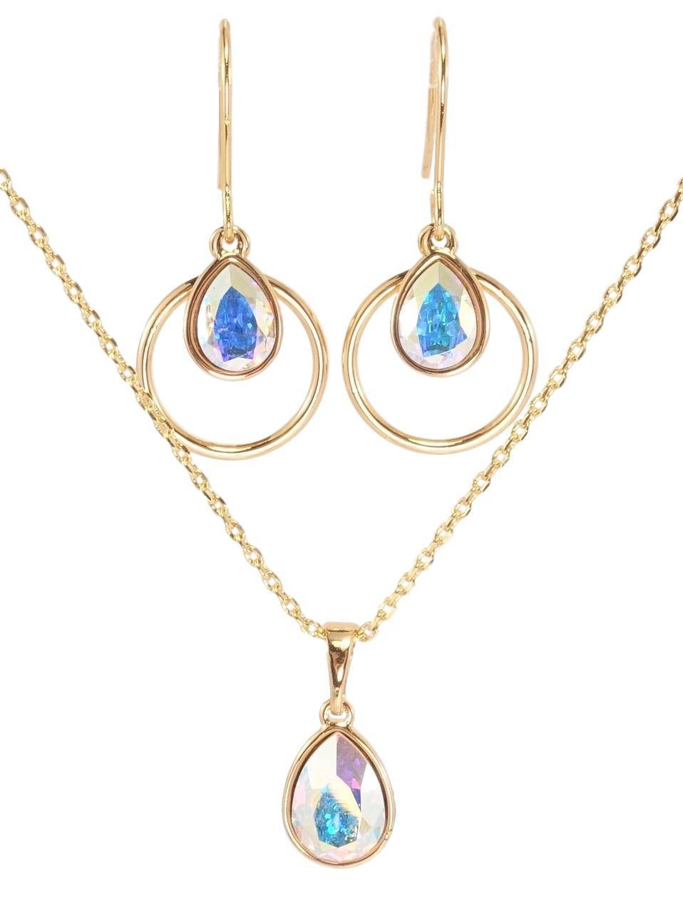 

Набор Xuping Позолота 18K с кристаллами Swarovski Серьги Кулон на цепочке "Грушевидный кристалл АВ" дл.40-45см