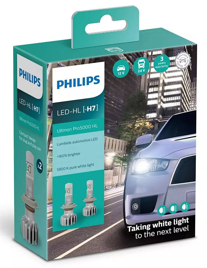 

Автомобильные лед лампы H7 Philips Ultinon Pro5000 +160% 5800K (11972U50CWX2)
