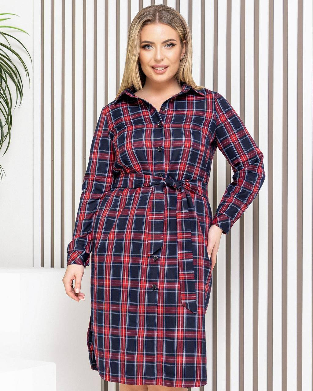 

Платье - рубашка с поясом , арт М350 , клетка 54