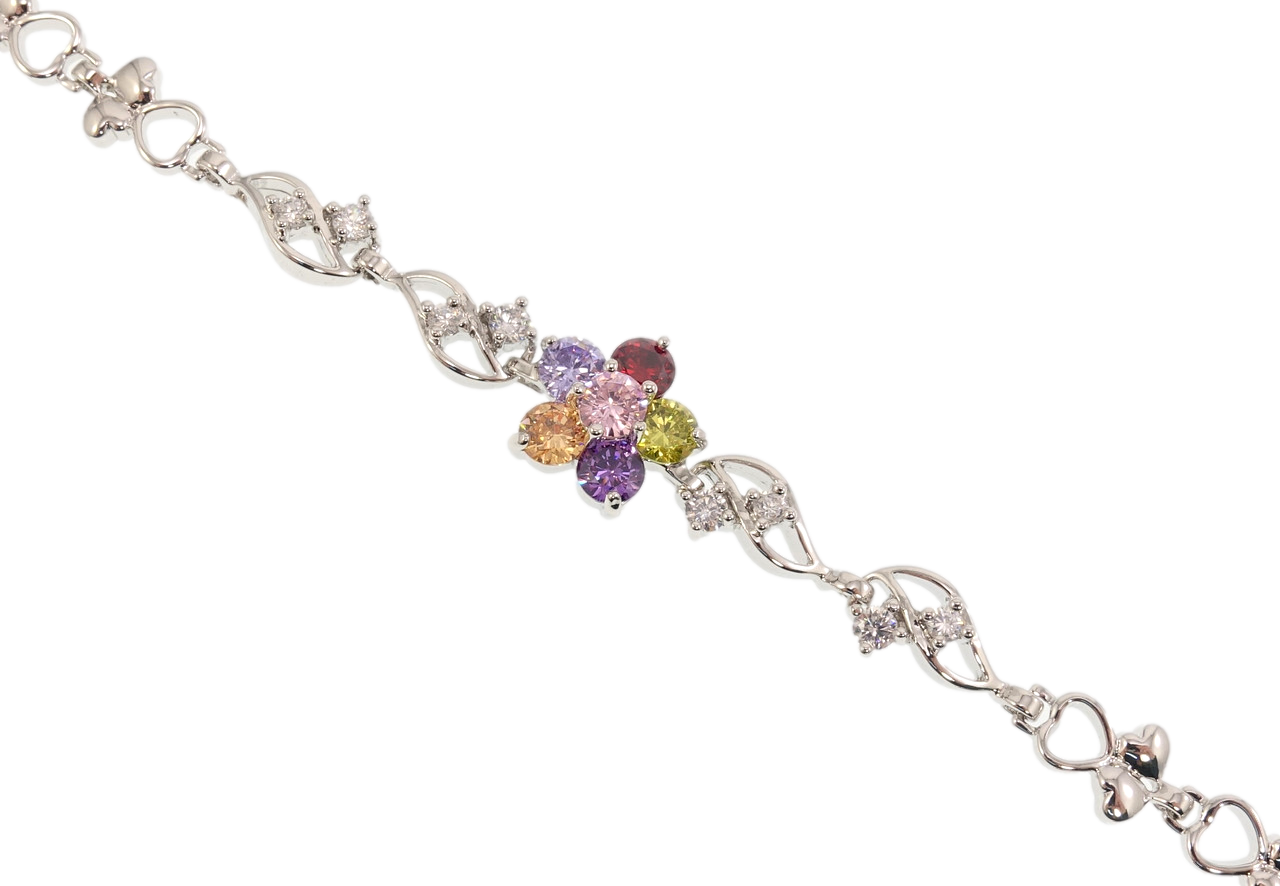 

Браслет СМ Родий "Разноцветный кристальный цветочек" размер 18,5см х 6-11мм