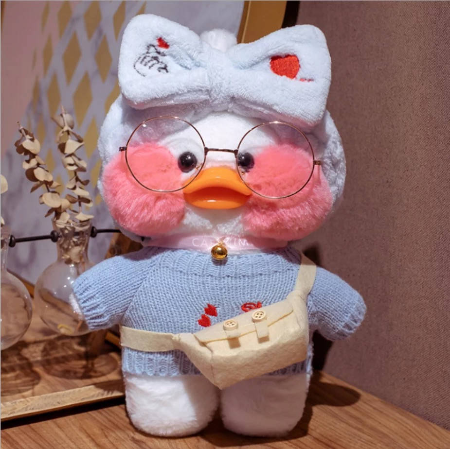 

Мягкая игрушка утка Лалафанфан в синем свитере Lalafanfan Cafe Mimi 30 см, Белый
