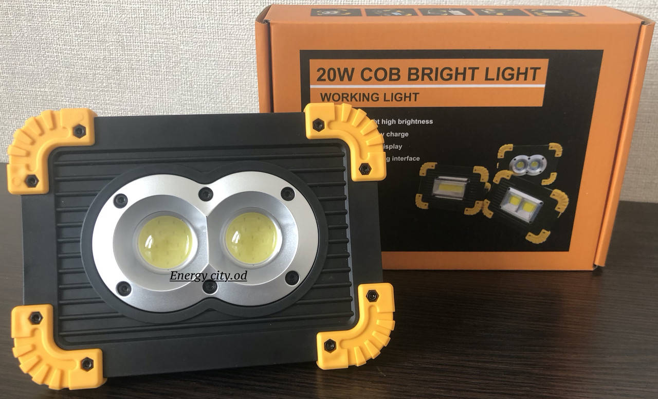 

Прожектор аккумуляторный LED 20W OSL+COB 300Lm + 300Lm 6500K IP65 LEMANSO жёлто-черний/ LMP90 с USB