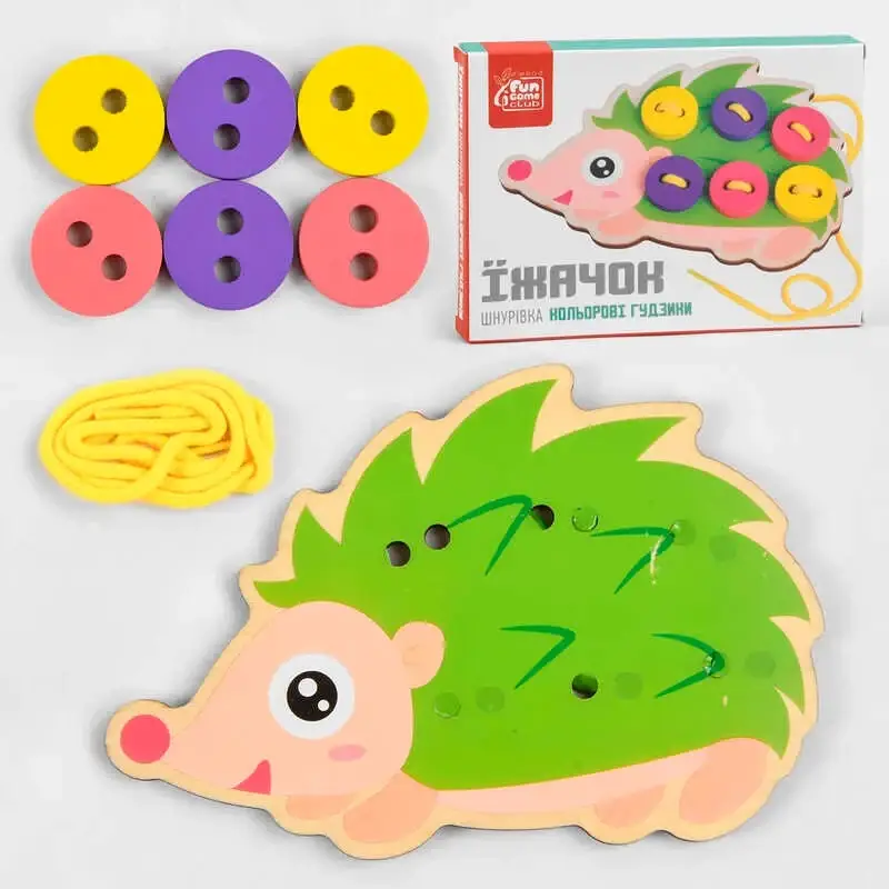 

Гр Деревянная шнуровка 56158 (100) "Fun Game", “Ежик”, 8 элементов, в коробке