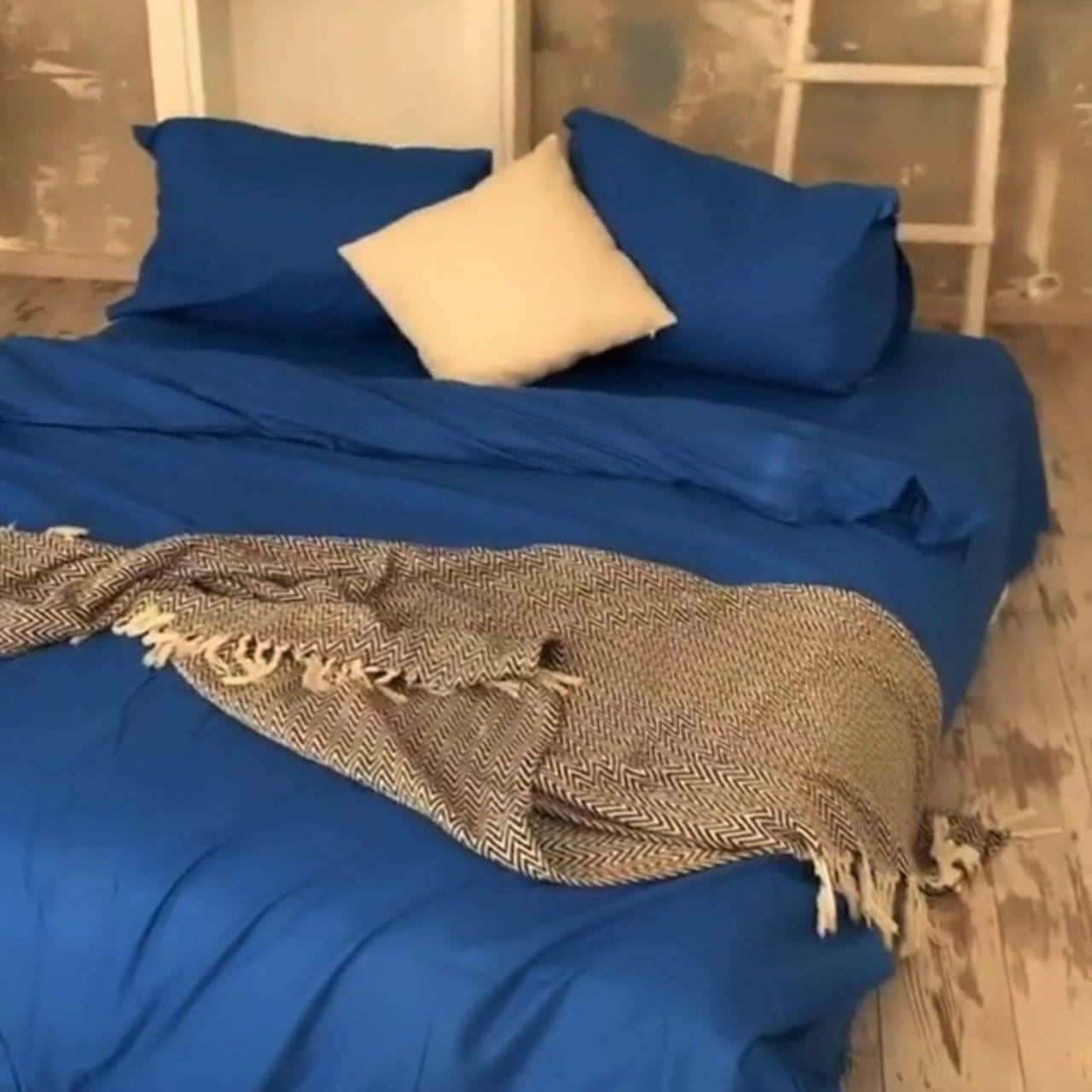 

Постельное белье синий цвет поплин Lux евро