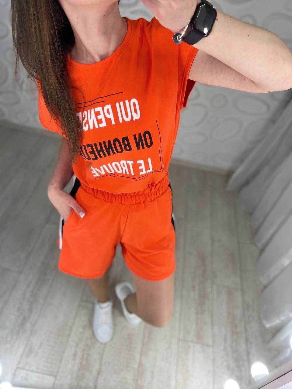

Женский костюм с футболкой и шортами,двунитка, 42-44,46-48,50-52, Разные цвета
