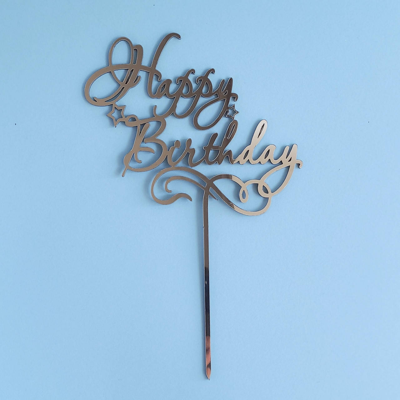 

Пластиковый топпер Happy birthday звездочки - серебро