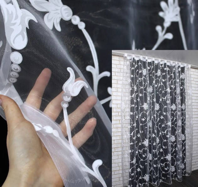 

Тюль органза з орнаментом. Колір білий, Белый