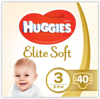 

Подгузники на липучках Huggies Elite Soft 3 (5-9 кг), 40 шт., Розовый