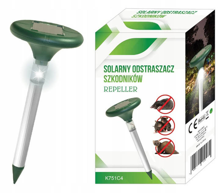 

Отпугиватель кротов ультра-звуковой на солнечной батарее AGTZ-08 LED, Зелёный