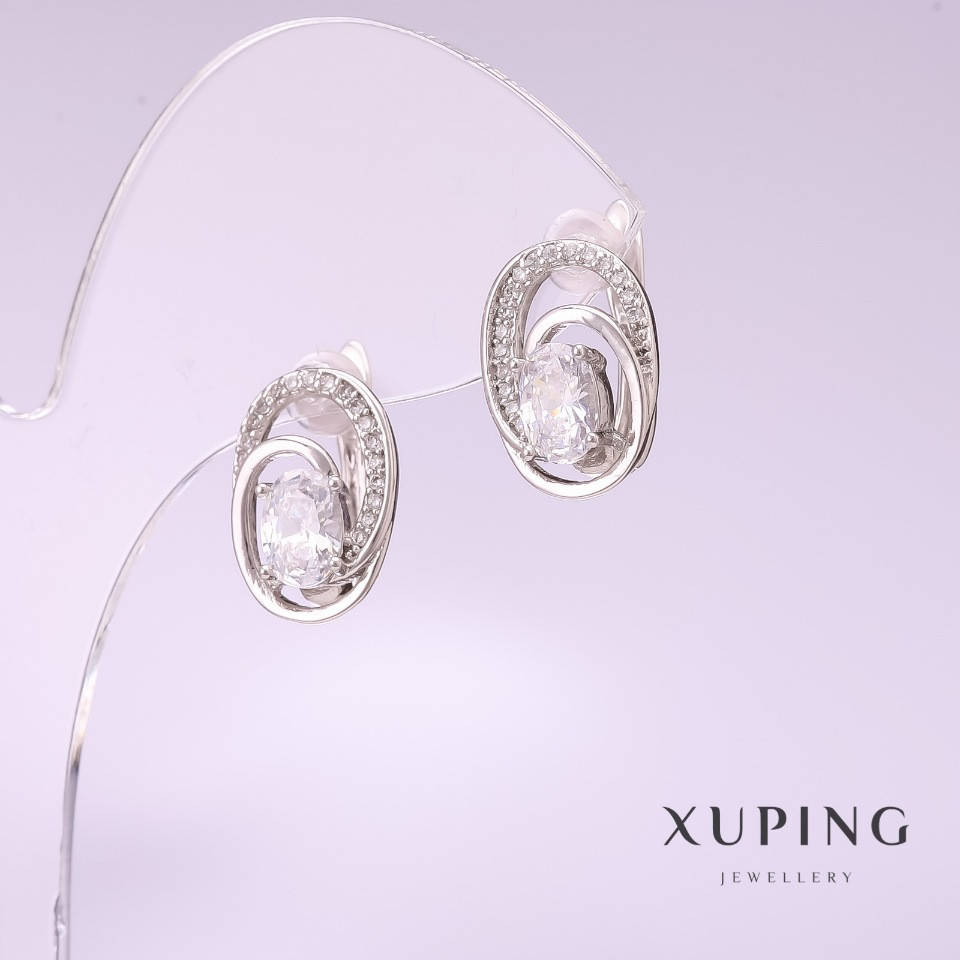 

Серьги Xuping с белым камнем 15х11мм родий