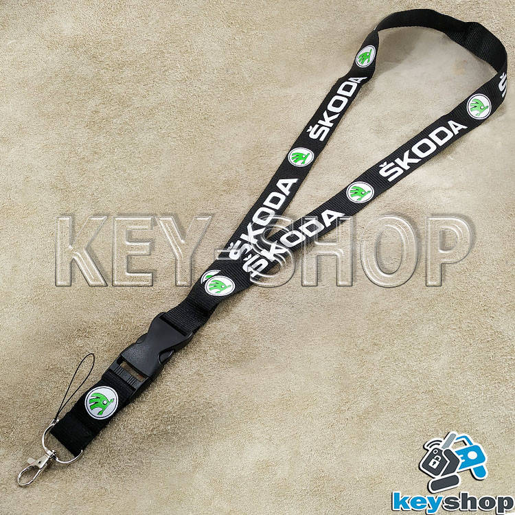 

Шнурок на шею (черный) для ключей с карабином и логотипом Skoda (Шкода)