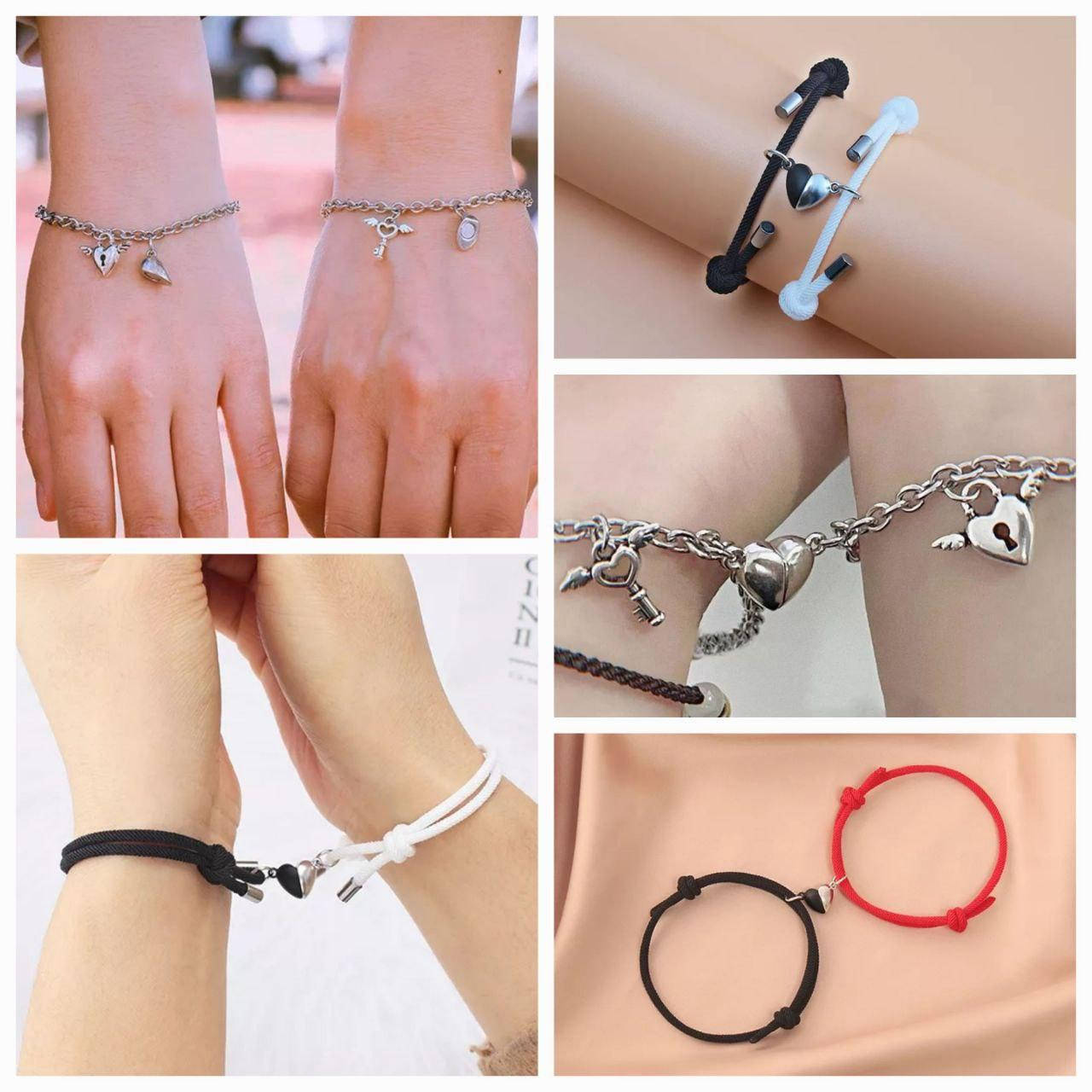 

Браслет парный с сердцем на магните, нержавеющая сталь, размер 16+5см