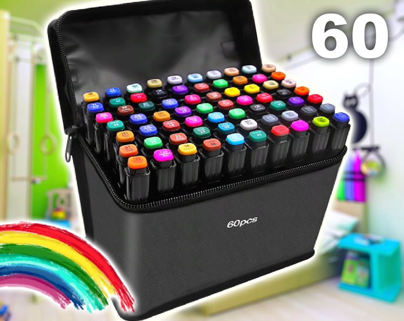 

Набор скетч маркеров для рисования 60 шт двусторонние профессиональные фломастеры