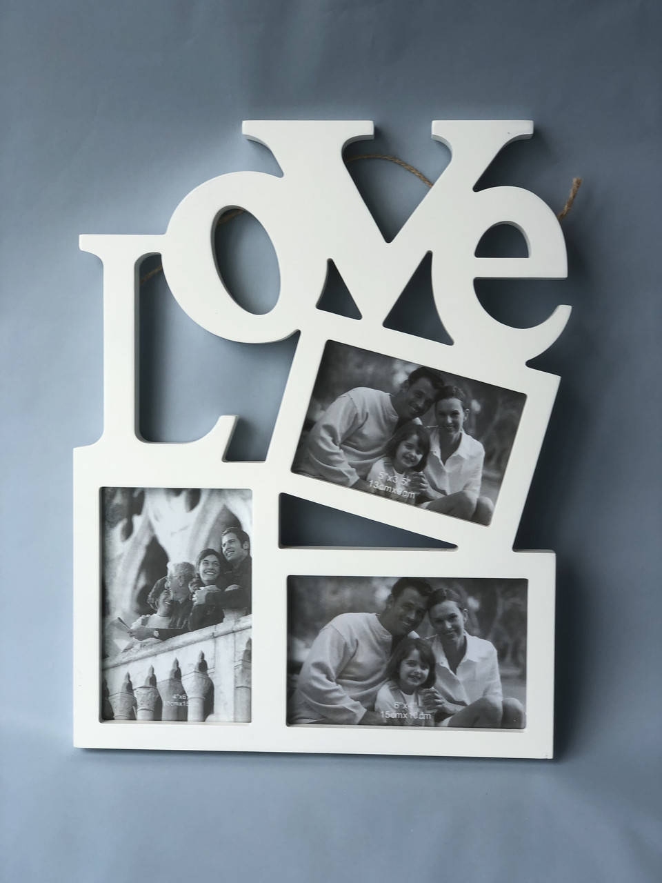 

Деревянная белая фоторамка коллаж с надписью LOVE, 37*27см, Белый