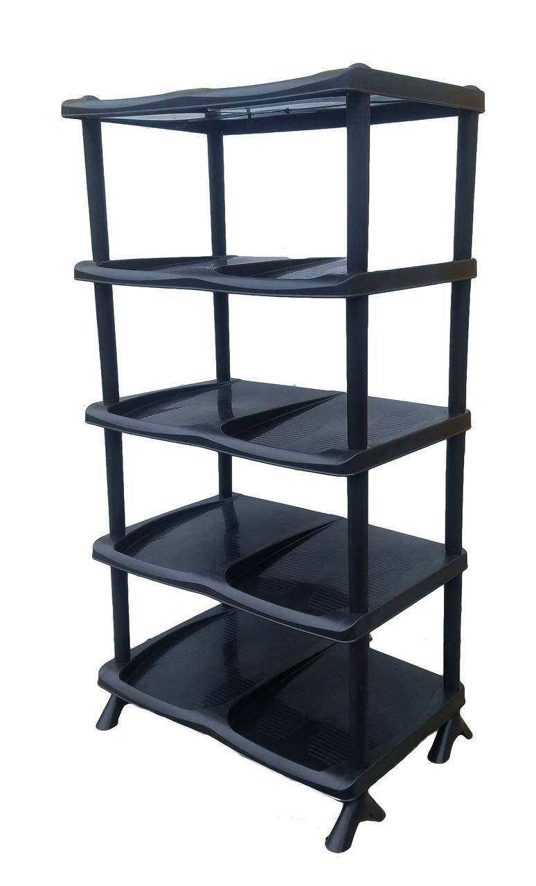 

Этажерка пластиковая для обуви на 5 ярусов чёрная "Elif Plastik" (Элиф) + Видео, Черный