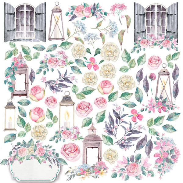 

Папір з елементами для вирізання - Shabby love - Fabrika Decoru - 30x30