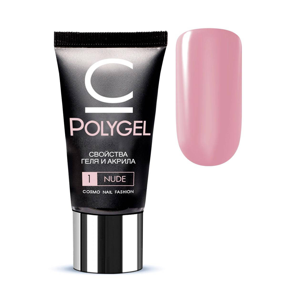 

Полигель для наращивания ногтей Cosmo Poly UV Gel №1 Nude, 30 мл, Розовый