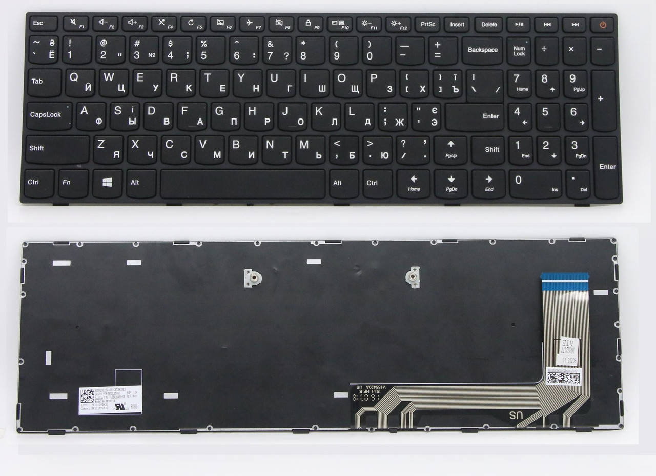 

Клавиатура для ноутбуков Lenovo IdeaPad 110-15ISK, 110-17ACL, 110-17IKB черная с черной рамкой RU/US, Черный