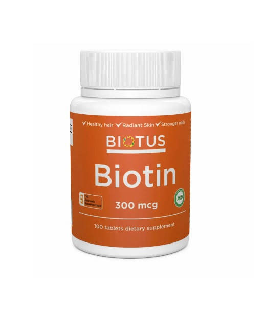 

Биотин, Biotin, Biotus, 300 мкг, 100 таблеток (BIO-530296)