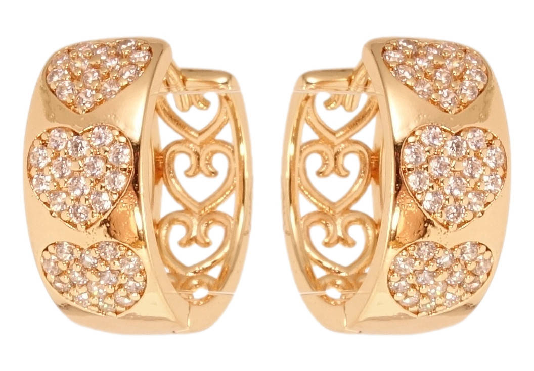 

Серьги Xuping M&L желтый оттенок колечки "Орнамент сердечки с инкрустацией цирконием"