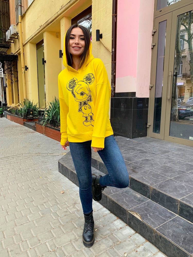 

Женская толстовка с капюшоном,трикотаж,единый 42-46