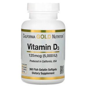 

Витамины California Gold Nutrition Vitamin D3 125 mcg 5000 IU (360 капсул.)