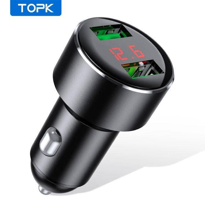 

Автомобильное зарядное Topk G209 15W 2xUSB c вольтметром и амперметром