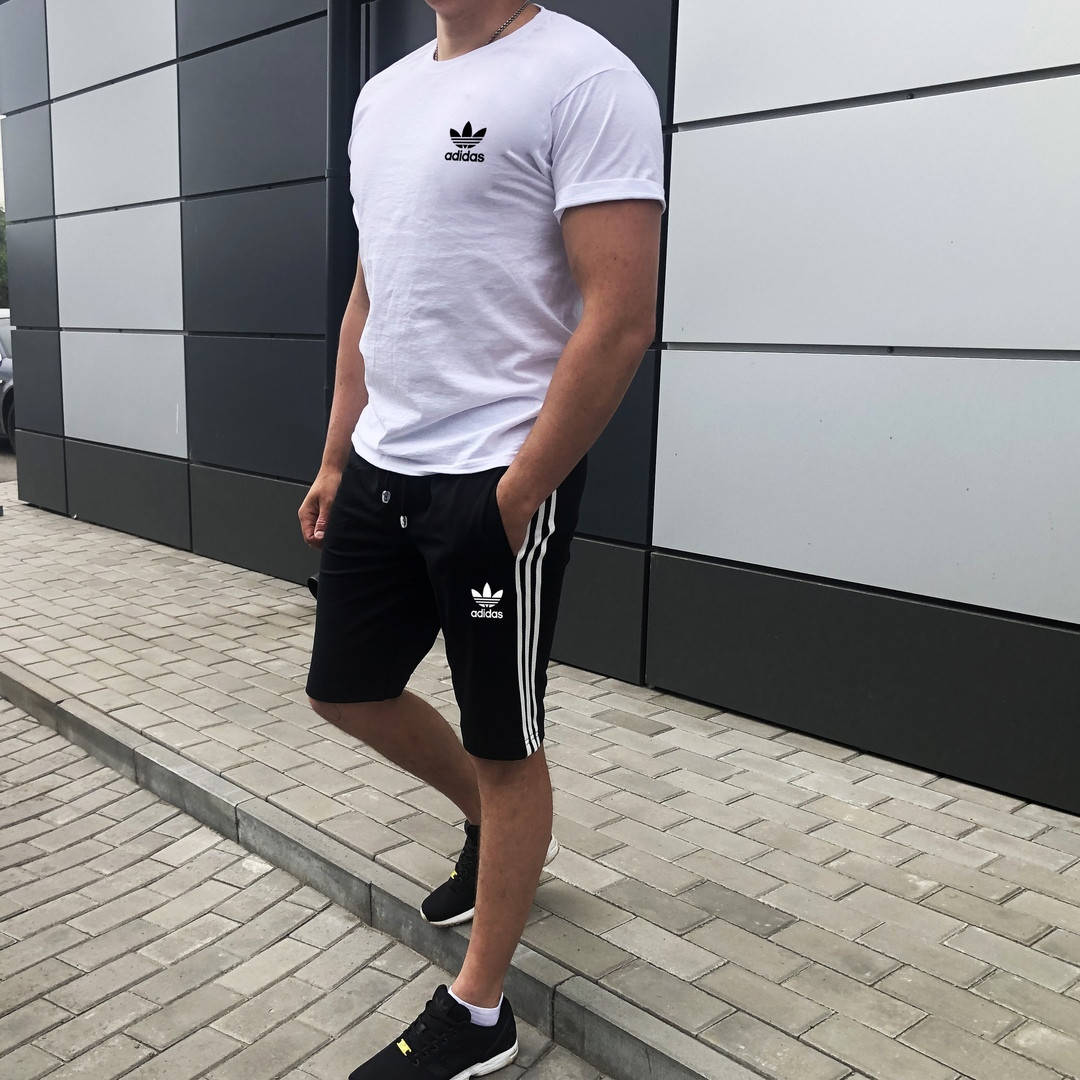 

Мужской комплект шорты+футболка Adidas (белая футболка, черные шорты)
