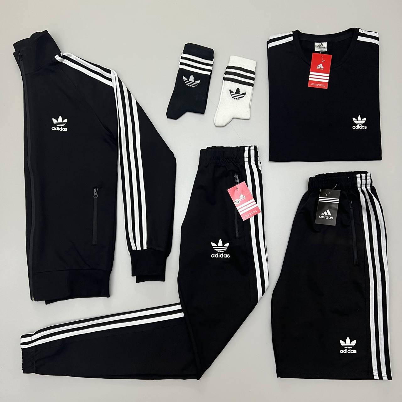 

Мужской спортивный костюм Adidas Адидас кофта с молнией штаны и шорты носки в подарок 6в1 черный XL