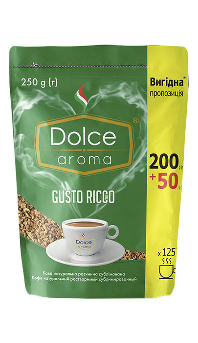 

Кофе натуральный растворимый сублимированный Dolce Aroma Gusto Ricco 250 грамм Италия
