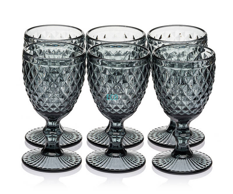 

Келихи для вина з кольорового скла 6 шт Glassware 240мл Сірий (дрібний ромб) EK9015